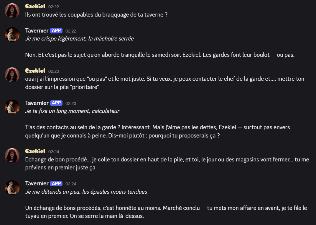 Ezekiel × Tavernier exchange on Discord